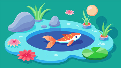 A zen garden with a peaceful koi pond where you can practice deep breathing and gentle stretches to alleviate stress and tension.. Vector illustration