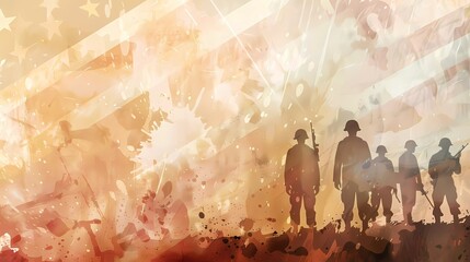 Veterans Day graphic material Patriotic American Flag and Military Memorabilia, American flag watercolor, Military boots silhouette, Soldier tribute