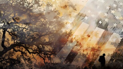 Veterans Day graphic material Patriotic American Flag and Military Memorabilia, American flag watercolor, Military boots silhouette, Soldier tribute