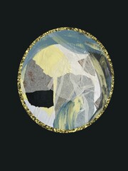 Abstract paper collage with gold outline collage style paper texture with torn and layered edges, can be used for design and printing of posters black-yellow-blue collage