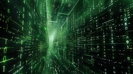 Obraz premium Binary numbers matrix on walls in cyberspace
