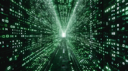 Binary numbers matrix on walls in cyberspace