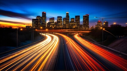 dynamic motion blur of an urban highway at evening rush hour