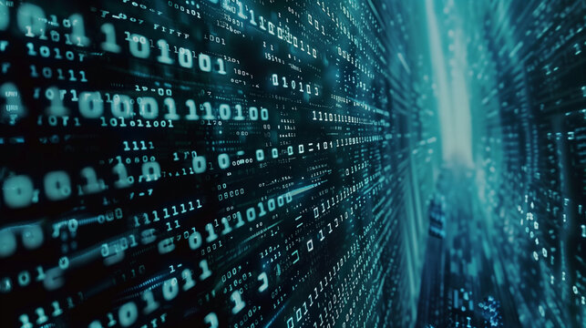 Binary numbers matrix on walls in cyberspace