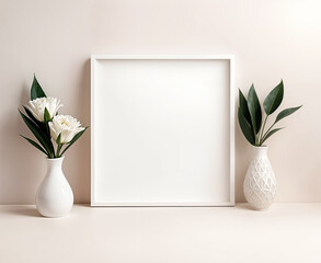 A white circular frame with delicate pink cherry blossom branches surrounding it against a soft pink background