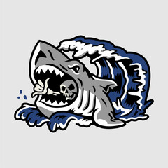 Sharks and skulls within the waves vector images