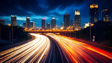 dynamic motion blur of an urban highway at evening rush hour