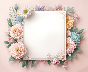 Fototapeta premium A bouquet of white, pink, and orange flowers in a vase next to a blank white canvas