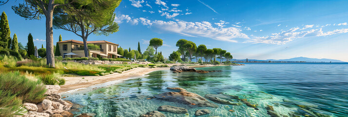 Adriatic Charm, Panoramic View of a Croatian Seaside Town with Historic Architecture and Azure Waters