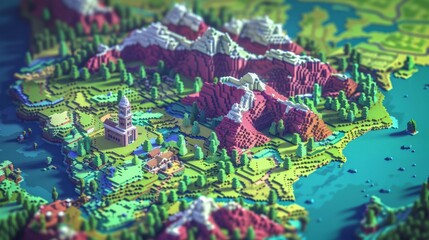 state map of America ,USA Showcase a larger-than-life, pixel art interpretation of a state map, focusing on vibrant colors and sharp, defined edges in a close-up view., 