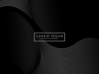 Black abstract background design. Modern wavy lines (guilloche curves) pattern in monochrome colors. Premium line texture for banner, business background.