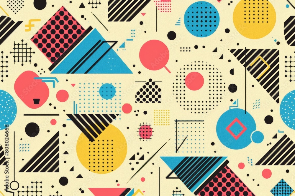 Poster a colorful abstract pattern with many different shapes and sizes. risograph effect, trendy riso styl