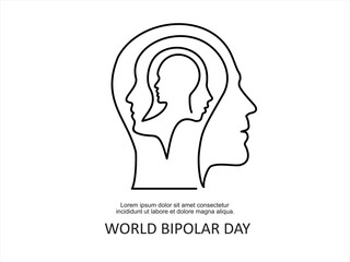 Brain of a person with opposite emotions. Bipolar disorder symbol. World Bipolar Day. Vector illustration.