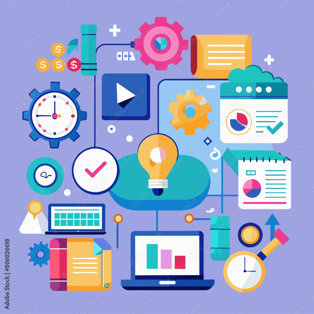 Poster social network concept, project management and workflow optimization tools