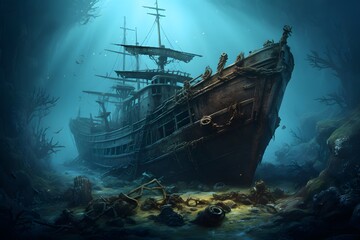 A pirate ship walking in the middle of the water in the dusk of the night with the bright moonlight
 - Powered by Adobe