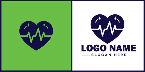 Heart with pulse icon Heartbeat icon Cardiogram symbol Pulse sign flat logo sign symbol editable vector