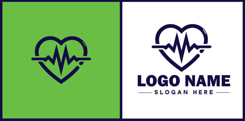 Heart with pulse icon Heartbeat icon Cardiogram symbol Pulse sign flat logo sign symbol editable vector