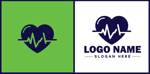 Heart with pulse icon Heartbeat icon Cardiogram symbol Pulse sign flat logo sign symbol editable vector