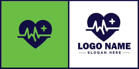 Heart with pulse icon Heartbeat icon Cardiogram symbol Pulse sign flat logo sign symbol editable vector