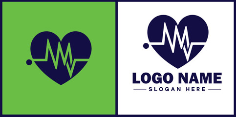 Heart with pulse icon Heartbeat icon Cardiogram symbol Pulse sign flat logo sign symbol editable vector