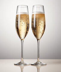 Champagne glass in the middle with transparent background