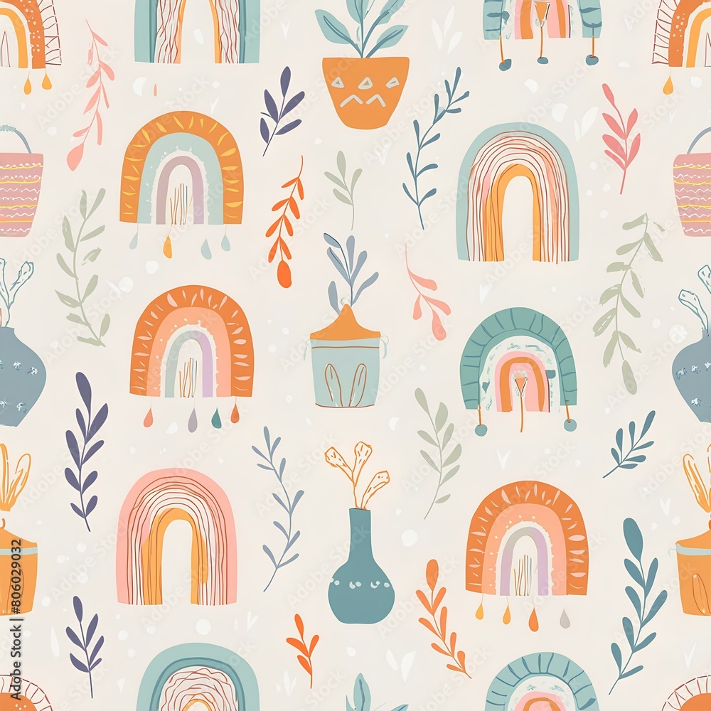 Poster seamless pattern with houses boho style