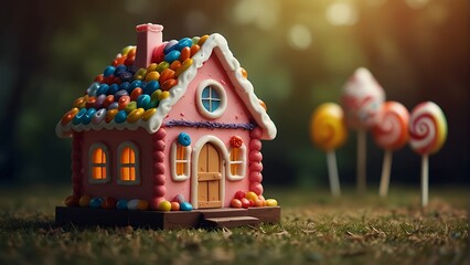 Candy house, sweets, bokeh background