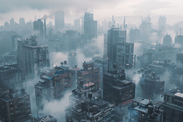 Experience a dystopian cityscape in a panoramic view