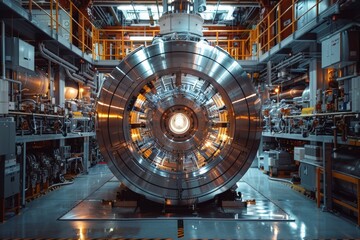 Inside a nuclear reactor, intricate machinery for fission, key in producing substantial electric power efficiently. nuclear fission and use in generating electricity,