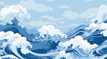 波　日本画風　イラスト