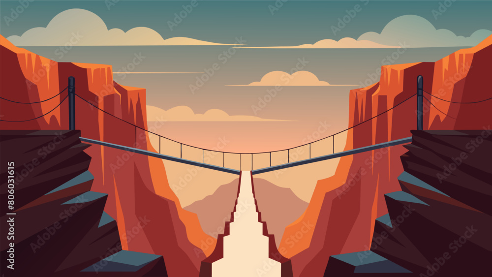 Poster a suspension bridge suspended over a deep canyon exemplifying the stoics ability to overcome fear an