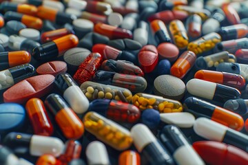 A pile of pills of various colors and shapes