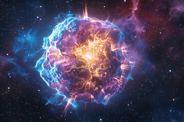 Expanding supernova, realistic, radiant colors, stars in background