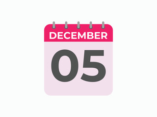 December 5 calendar reminder. 5 December daily calendar icon template. Calendar 5 December icon Design template. Vector illustration
