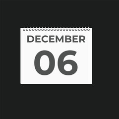 December 6 calendar reminder. 6 December daily calendar icon template. Calendar 6 December icon Design template. Vector illustration
