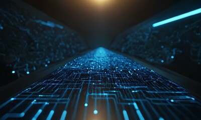 Obraz premium Data nodes connections with a blue theme in a modern way. Representing technology and data influence. AI Generated