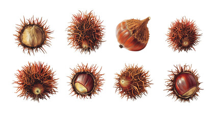 Fresh Raw Chestnuts Piled on a Transparent Background - Nutty Autumn Harvest Market Food for Vegan Recipes and Seasonal Decorations