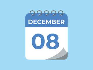 December 8 calendar reminder. 8 December daily calendar icon template. Calendar 8 December icon Design template. Vector illustration

