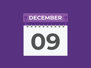 December 9 calendar reminder. 9 December daily calendar icon template. Calendar 9 December icon Design template. Vector illustration
