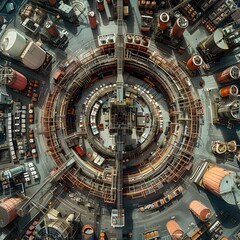 Sweeping Aerial Panorama of Sprawling Canned Food Factory Showcasing Intricate Production and