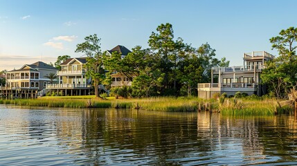 Obraz premium Waterfront Properties - Homes and properties near water bodies. 