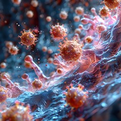 Vibrant Microscopic of Immune System Combating Pathogens