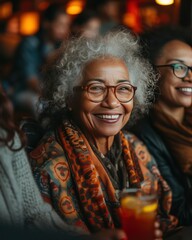 Obraz premium portrait of old woman with grey hair on blurred background.