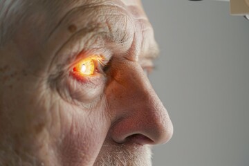 Elderly Caucasian Man Undergoing Early Cataract Detection Exam at Ophthalmologist's Clinic