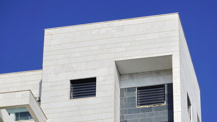Modern Architecture Marble Facade Blue Sky Background