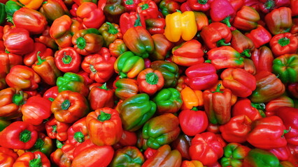Close-Up Colorful Bell Peppers Pile Vibrant Colors