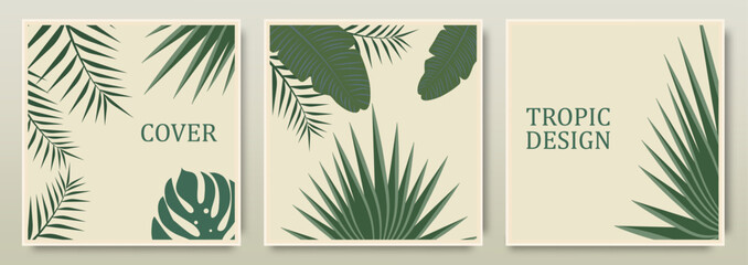 Abstract botanical toropical notepad cover design. Hand drawn aesthetic background with tropical exotic leaves. For notepads, planners, brochures, books, catalogues.