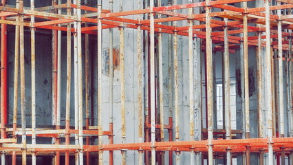 Construction Site Red Scaffold Concrete Structure