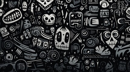 Charcoal graffiti doodle featuring a collection of punk and girly shapes, exuding edgy and playful vibes, perfect for artistic projects and urban-inspired designs.