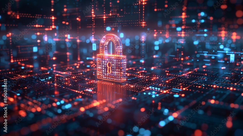 Aufkleber digital security concept tech background with a padlock symbol, representing cybersecurity, data pro